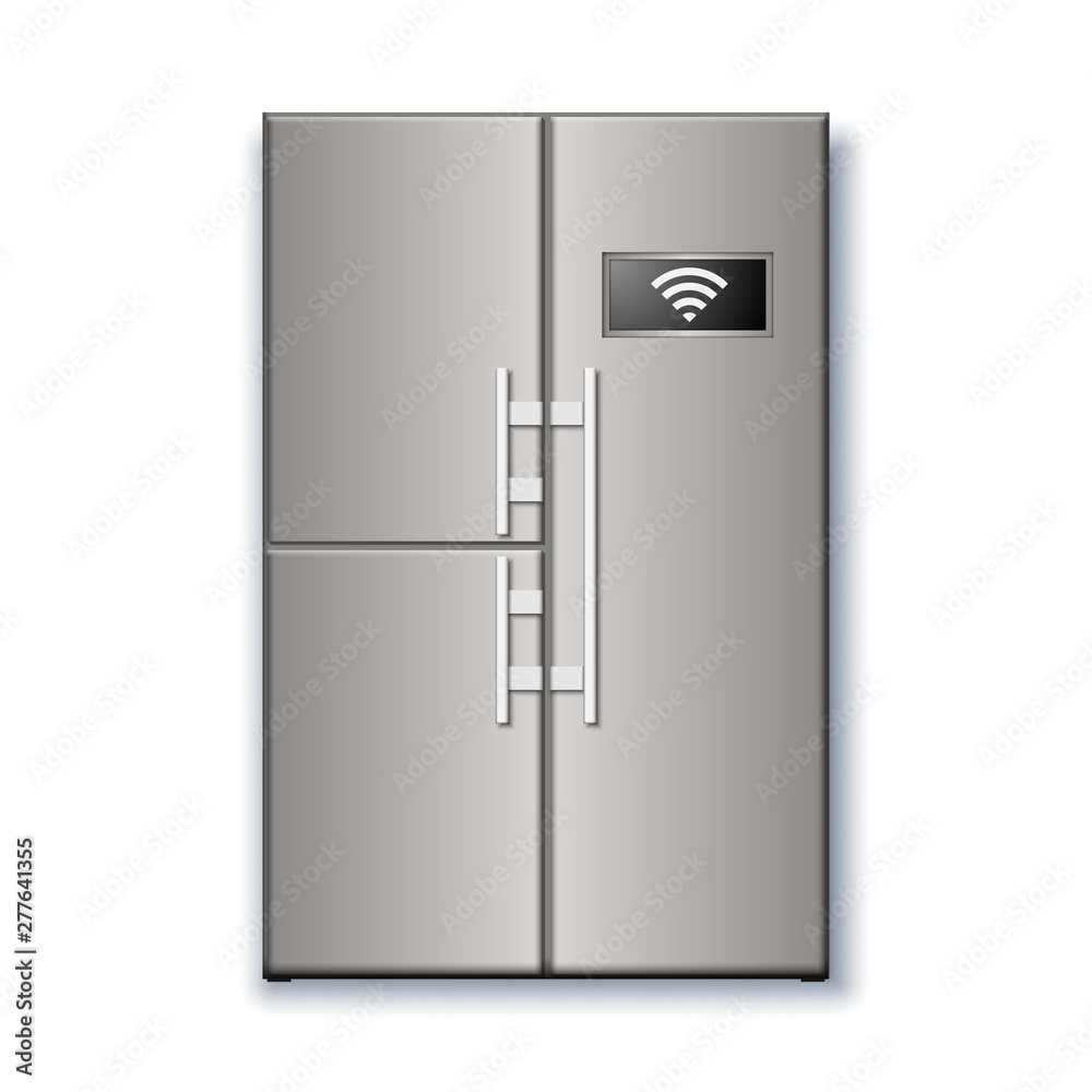 Realistic smart fridge vector illustration isolated on white background. Realistic smart fridge vector illustration isolated on white background.