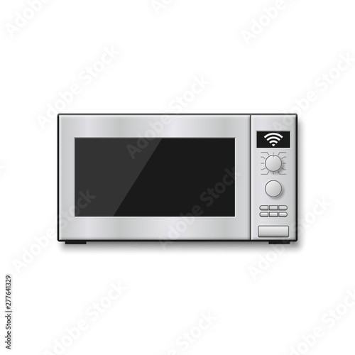 Realistic smart microwave oven vector illustration isolated on white background.