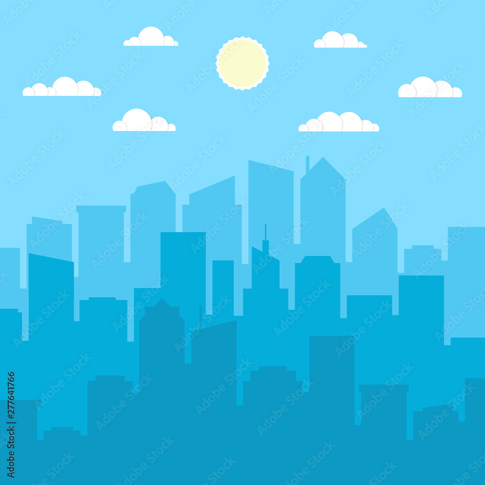 Set of cityscape background. Skyline silhouettes. Modern architecture. Horizontal banner with megapolis panorama. Flat vector illustration.