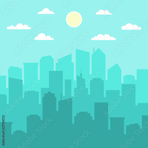 Set of cityscape background. Skyline silhouettes. Modern architecture. Horizontal banner with megapolis panorama. Flat vector illustration.