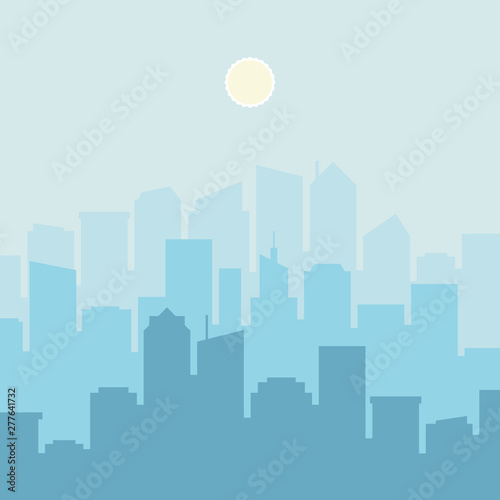 Set of cityscape background. Skyline silhouettes. Modern architecture. Horizontal banner with megapolis panorama. Flat vector illustration.