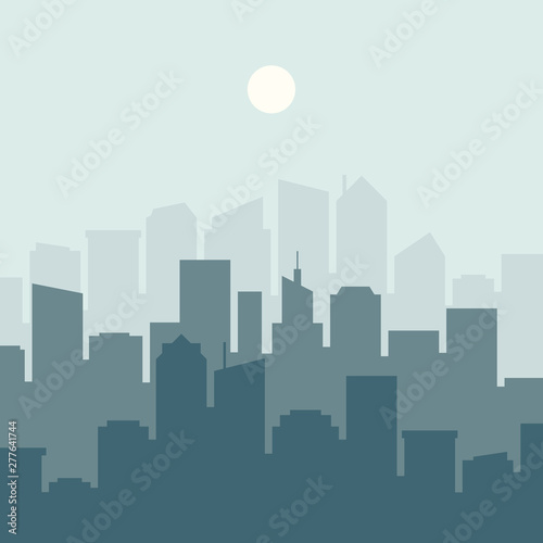 Set of cityscape background. Skyline silhouettes. Modern architecture. Horizontal banner with megapolis panorama. Flat vector illustration.