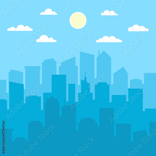 Set of cityscape background. Skyline silhouettes. Modern architecture. Horizontal banner with megapolis panorama. Flat vector illustration.