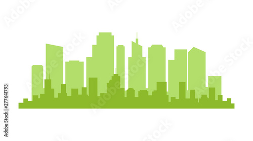 Set of cityscape background. Skyline silhouettes. Modern architecture. Horizontal banner with megapolis panorama. Flat vector illustration.