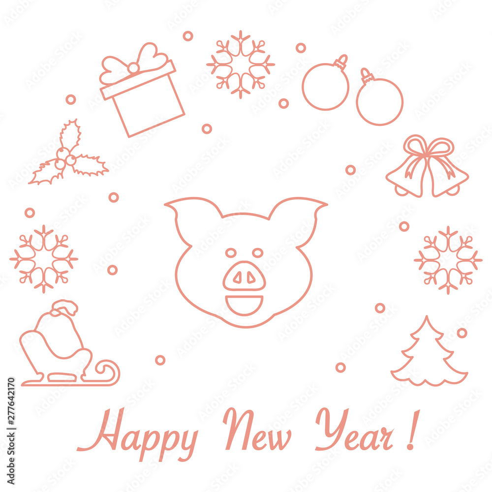 Happy New Year 2019 card. Vector illustration.