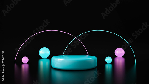 Circle stage neon light. abstract futuristic background
