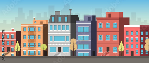 City downtown landscape. Cute town concept. Vector illustration.