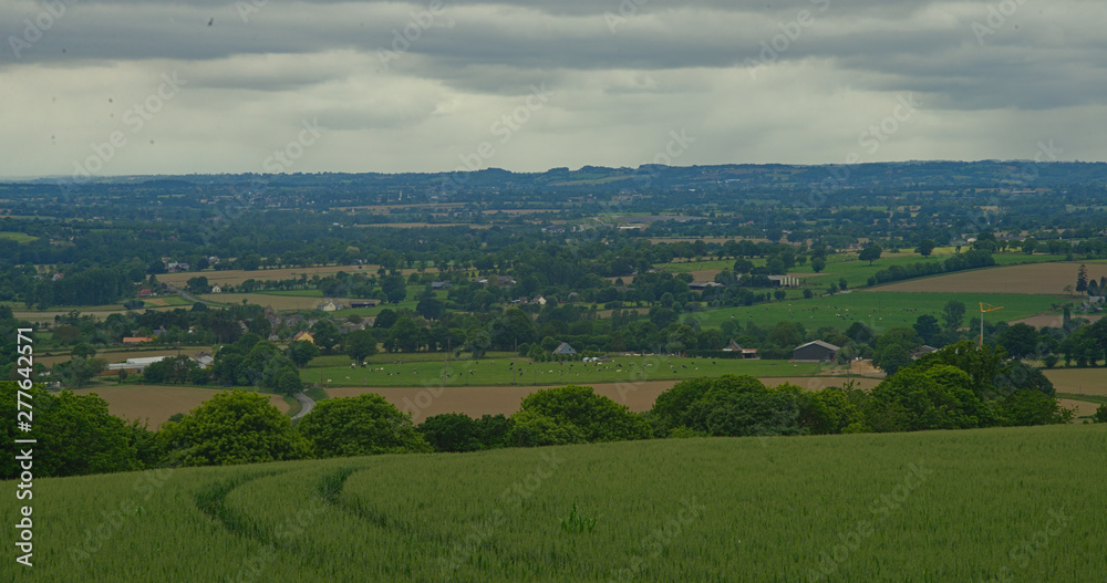 View from the hill on tranquil landscape in rural Normandy View from the hill on tranquil landscape in rural Normandy