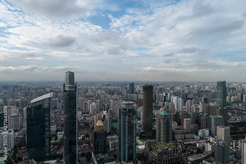 Aerial View of Jing'an district in Shanghai city