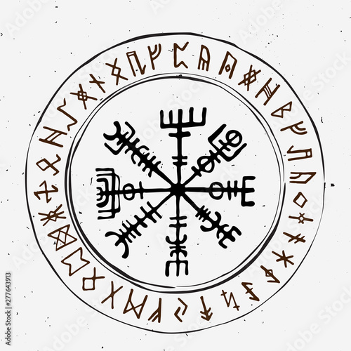 Futhark norse islandic and viking runes set. Magic hand draw symbols as scripted talismans. Vector set of ancient runes of Iceland. Galdrastafir, mystic signs of early North magic. Ethnic norse viking
