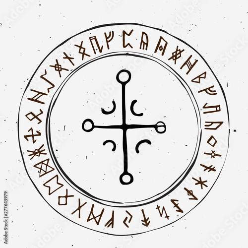 Futhark norse islandic and viking runes set. Magic hand draw symbols as scripted talismans. Vector set of ancient runes of Iceland. Galdrastafir, mystic signs of early North magic. Ethnic norse viking