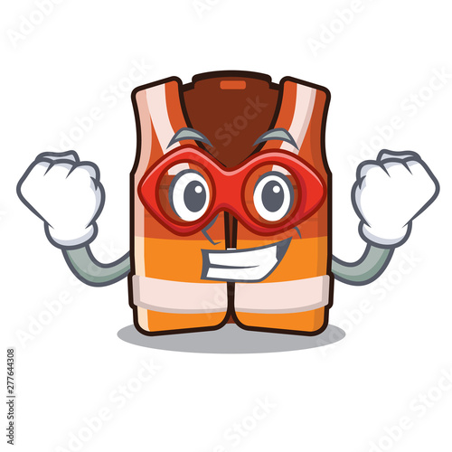 Super hero safety vest hanging on mascot wall