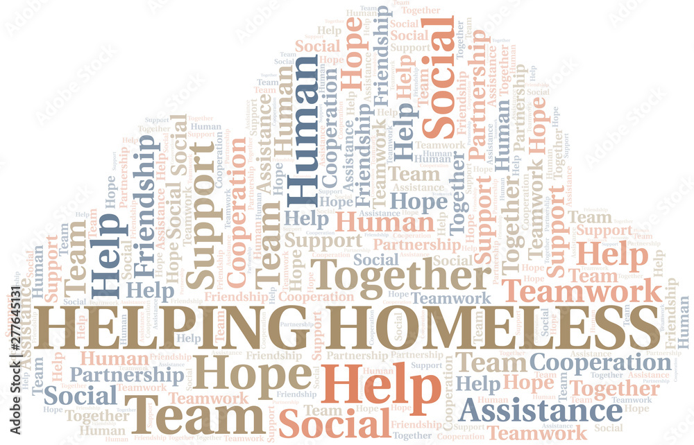 Helping Homeless word cloud. Vector made with text only.