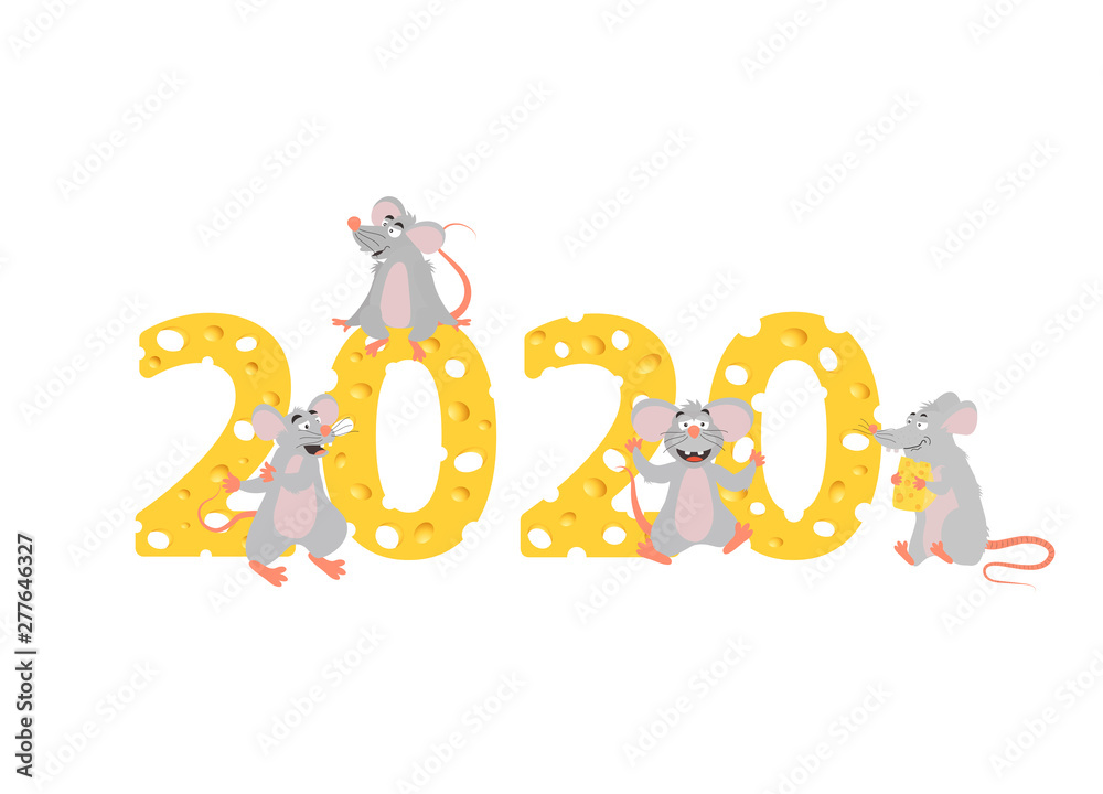 Vector illustration for Christmas banners, New Year posters, party invitation. Vector illustration with symbol 2020 numbers and Chinese year symbol Metal Rat. Vector illustration for Christmas banners, New Year posters, party invitation. Vector illustration with symbol 2020 numbers and Chinese year symbol Metal Rat.