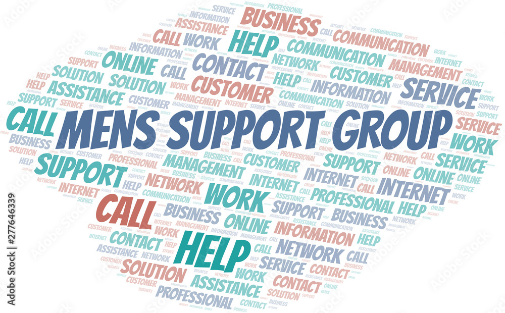 Mens Support Group word cloud vector made with text only.