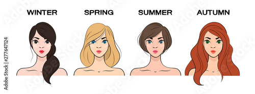 Set of Seasonal color types for women skin beauty. Summer, Autumn, Winter, Spring. Vector illustration