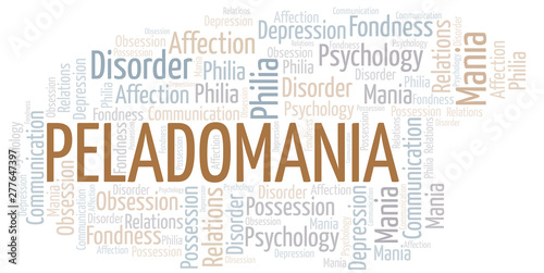 Peladomania word cloud. Type of mania, made with text only.