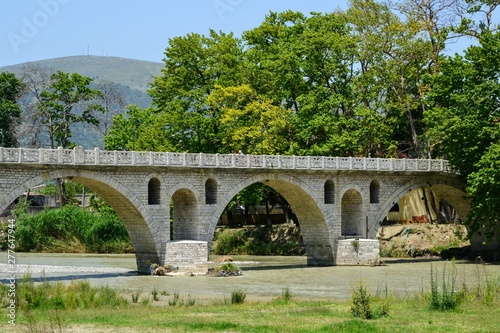 Gorica Bridge - the old ottoman bridge over the Osum river in Berat city, Albania. One of the oldest and most popular Ottoman bridges in Albania.