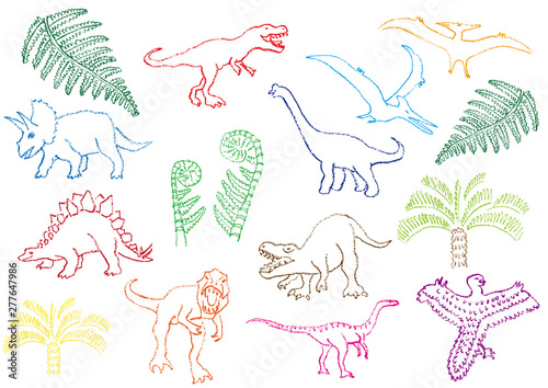恐竜のクレヨン画
