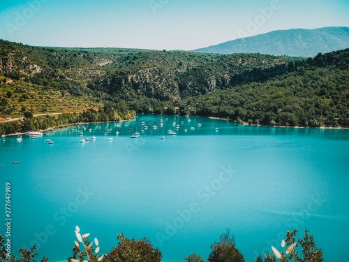 Top view of the river Durance near Sisteron in France, turquoise water photo