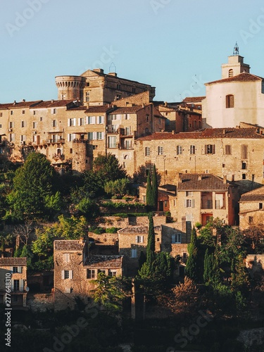 Panorama of the city of Gordes in the sunset in Provence in France