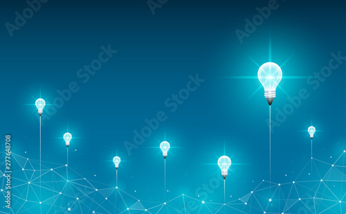 Light bulbs launch on abstract  background. Geometric polygonal background. Idea, business, science and technology concept. Vector illustration.