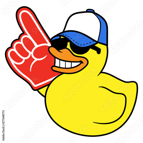 Cartoon Rubber Duck With Foam Finger Illustration