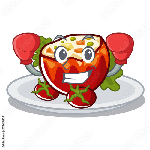 Boxing stuffed tomatoes put on character plates