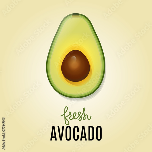 Avocado Fresh Fruit. Flat Icon. Vector iIlustration. Cartoon Style isolated on White. Avocado Slice. Decorative Design for Card, Banner, Vegetable Market