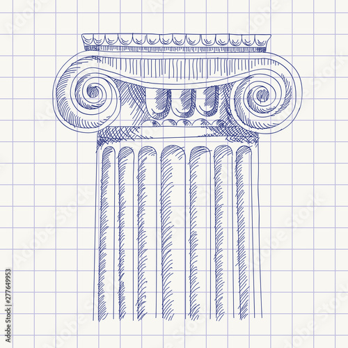 Sketch of the ancient Greek column with a ballpoint pen in a school notebook.