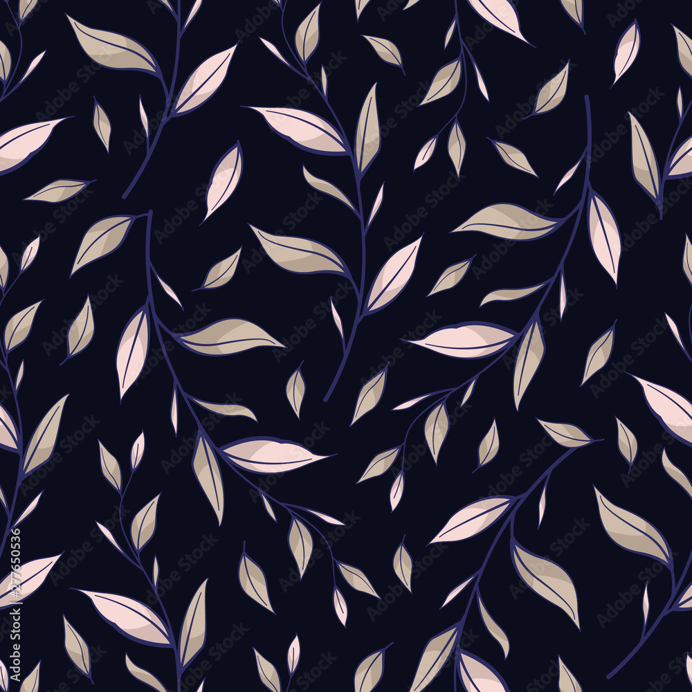 Floral seamless pattern. Vector branches with leaves on dark background. Design for fabrics, wallpapers, textiles, web design. Floral seamless pattern. Vector branches with leaves on dark background. Design for fabrics, wallpapers, textiles, web design.
