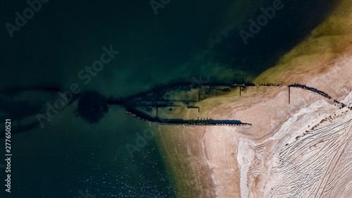 Drone view of a shipwreck called Roanoke Barges in Reeves Beach Riverhead Calverton Long Island New York
