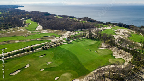 Drone view of a Golf Course in Riverhead Baiting Hallow Long Island New York photo