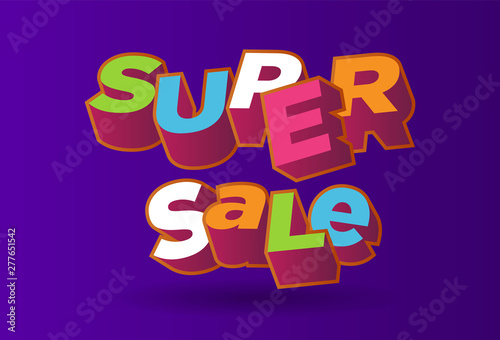 3D text super sale background, percent off. Colorfull polygonal trendy style object. Big Sale banner. Eps10, Vector Illustration.