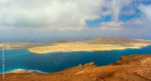 beautiful volcanic island Lanzarote - panoramic view from Mirador del rio. Canary islands