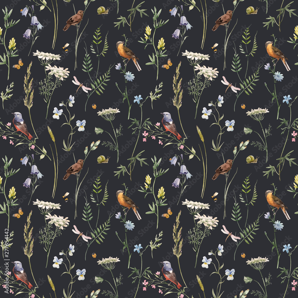 Watercolor floral vector pattern Stock Vector | Adobe Stock