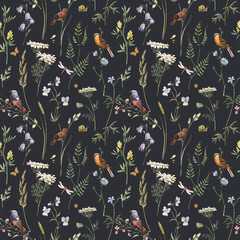 Fototapete Kleine Blumenmuster Aquarell Blumenmuster in Pastelltönen  © Zenina-Lembrik