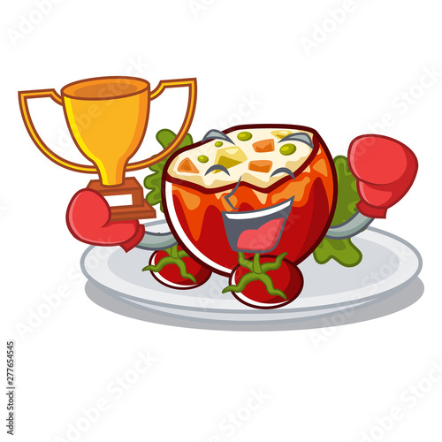 Boxing winner stuffed tomatoes in the cartoon shape