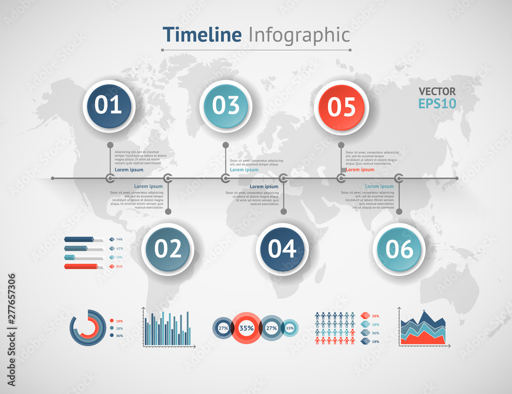 Timeline vector infographic. World map Timeline vector infographic. World map