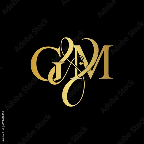 G & M / GM logo initial vector mark. Initial letter G and M GM logo luxury vector mark, gold color on black background.