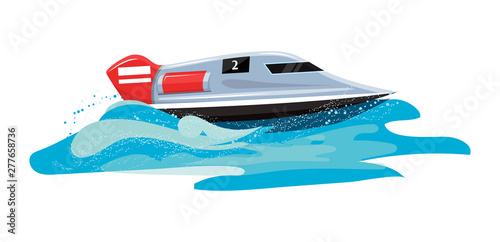 Boat vector speed motorboat yacht traveling in ocean illustration nautical set of summer vacation on motorized boat speedboat vessel transportation by sea waves isolated on white background
