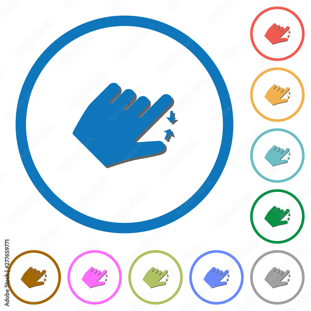 Left handed pinch close gesture icons with shadows and outlines Left handed pinch close gesture icons with shadows and outlines