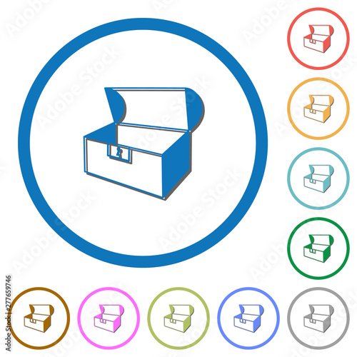 Empty open coffer icons with shadows and outlines