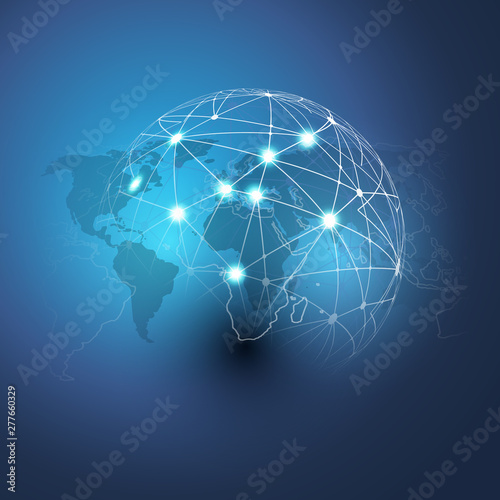 Abstract Blue Futuristic Modern Style Cloud Computing, Networks Structure, Telecommunications Concept Design, Network Connections with Transparent Geometric Mesh - Vector Illustration