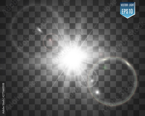 White beautiful light explodes with a transparent explosion. Vector, bright illustration for perfect effect with sparkles. Bright Star. Transparent shine of the gloss gradient, bright flash