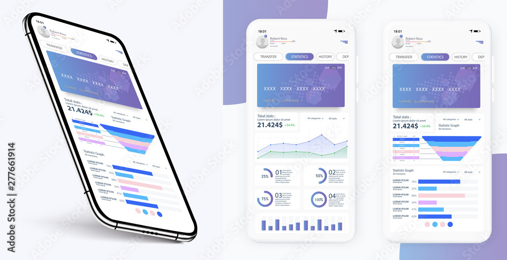 Vettoriale Stock Online Banking Mobile Apps UI, UX, GUI set with wallet ...
