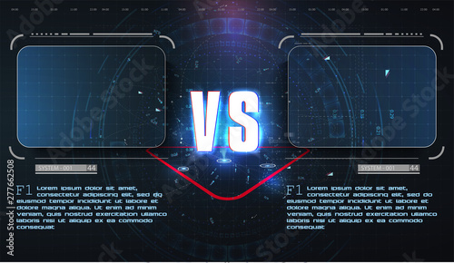VS, Versus futuristic design. Battle headline template. Futuristic abstract technology background. HUD, UI, GUI Menu User Interface. Square аrames blocks. Sci-fi concept design. Vector illustration
