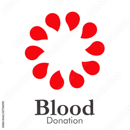 Logotipo abstracto con texto Blood Donation con gotas como estrella color rojo