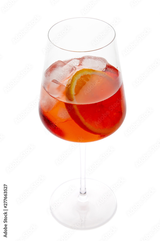 The Venetian spritz cocktail in a glass on a white background The Venetian spritz cocktail in a glass on a white background