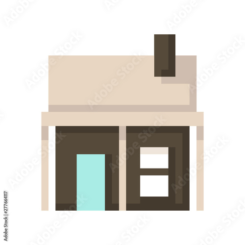 Pixel house isolated on white background. Graphics for games. 8 bit. Vector illustration